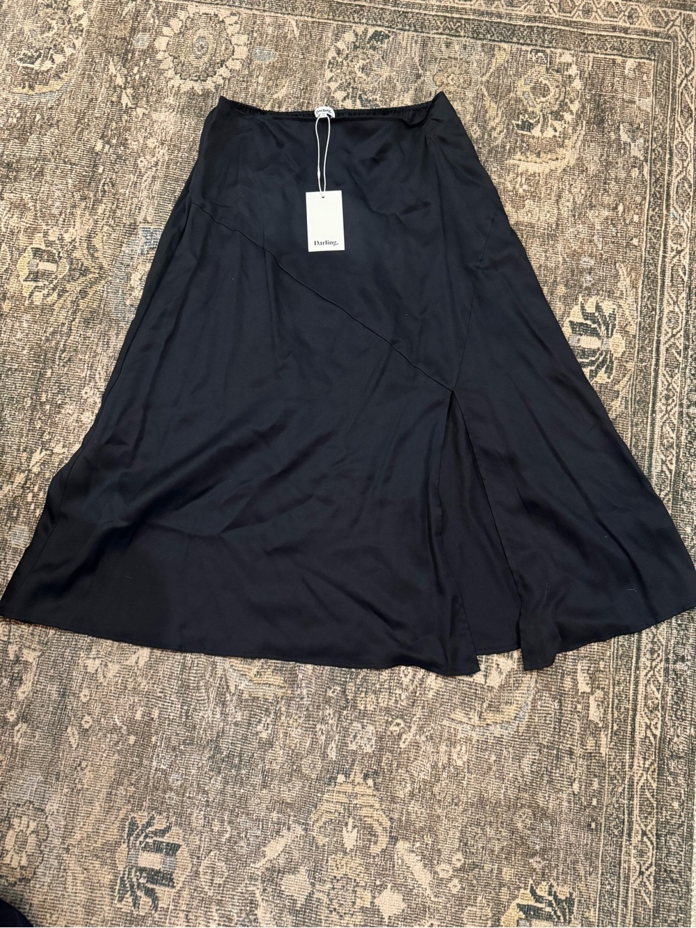 Darling Black A-Line Midi Skirt with Front Slit